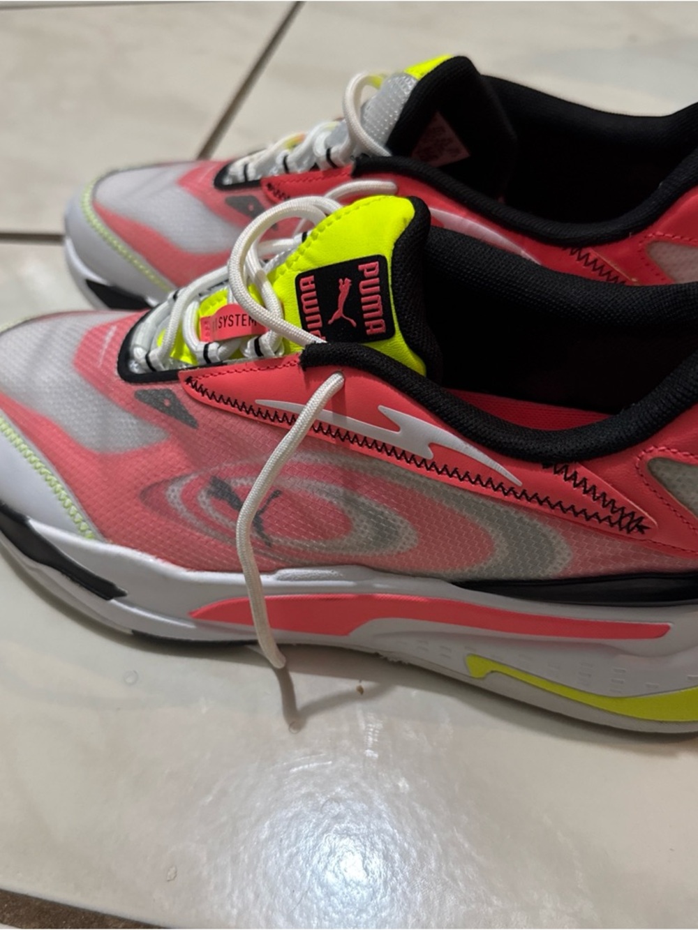 Puma men Coral pink and Neon Yellow Mesh Sneakers - Picture 2 of 5